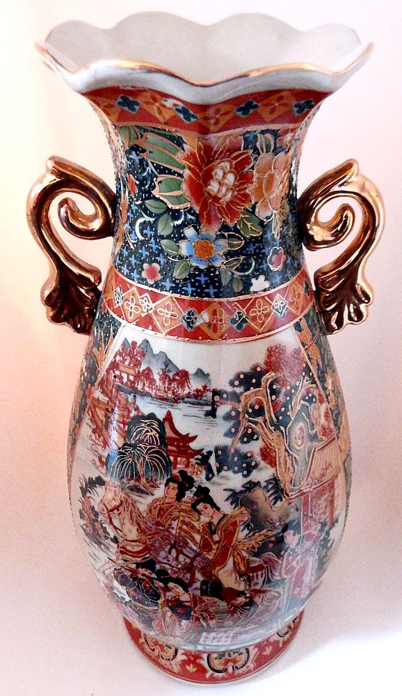 Čínská váza ručně malovaná, zlacená 355 mm